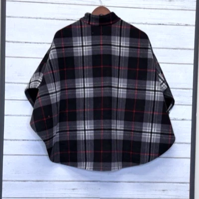 Martha Stewart Women's Black Red White Plaid Multicolor Poncho Coat One Size - Image 1 of 4