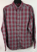 George Button Down Long Sleeve Plaid Burgundy Shirt Men's Size Medium