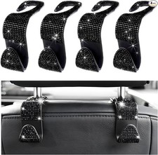 4 PCS Car Seat Headrest Hooks, Bling Crystal Rhinestone Back Seat Hanger Black
