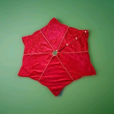 Christmas Tree Skirt Red Velvet Star Shape Gold Cord Trim Buttons Vintage 55 In