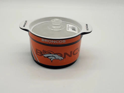 Denver Broncos Game Time 23 oz Bowl w/Lid, Ceramic w/Handles, Chili, Cereal, Dip