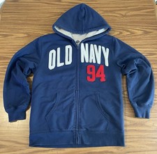Old Navy sherpa lined Full Zip w Hood size XL 14/16 Unisex Blue Embroidered Logo
