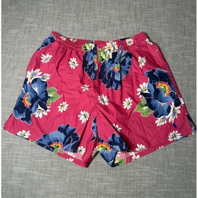 Vtg Polo Ralph Lauren Mens Floral Swim Trunks Pink Hibiscus Cotton Shorts 32