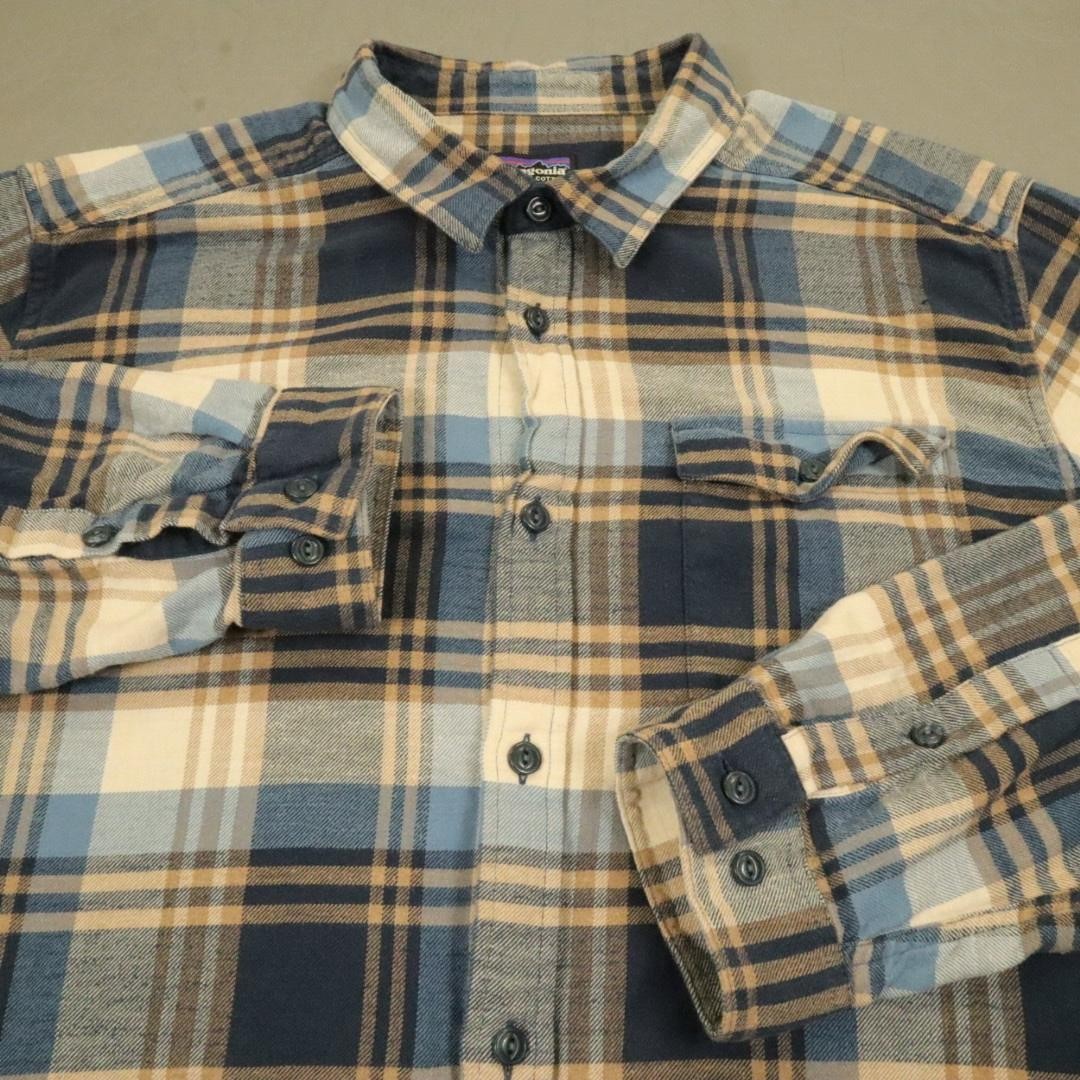 Patagonia Organic Cotton Fjord Flannel Shirt Mens XL Blue Plaid Long Sleeve