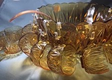 VTG Hazel Atlas Williamsport Amber Glass Punch Bowl/12 Glass Cups/Ladle OG set