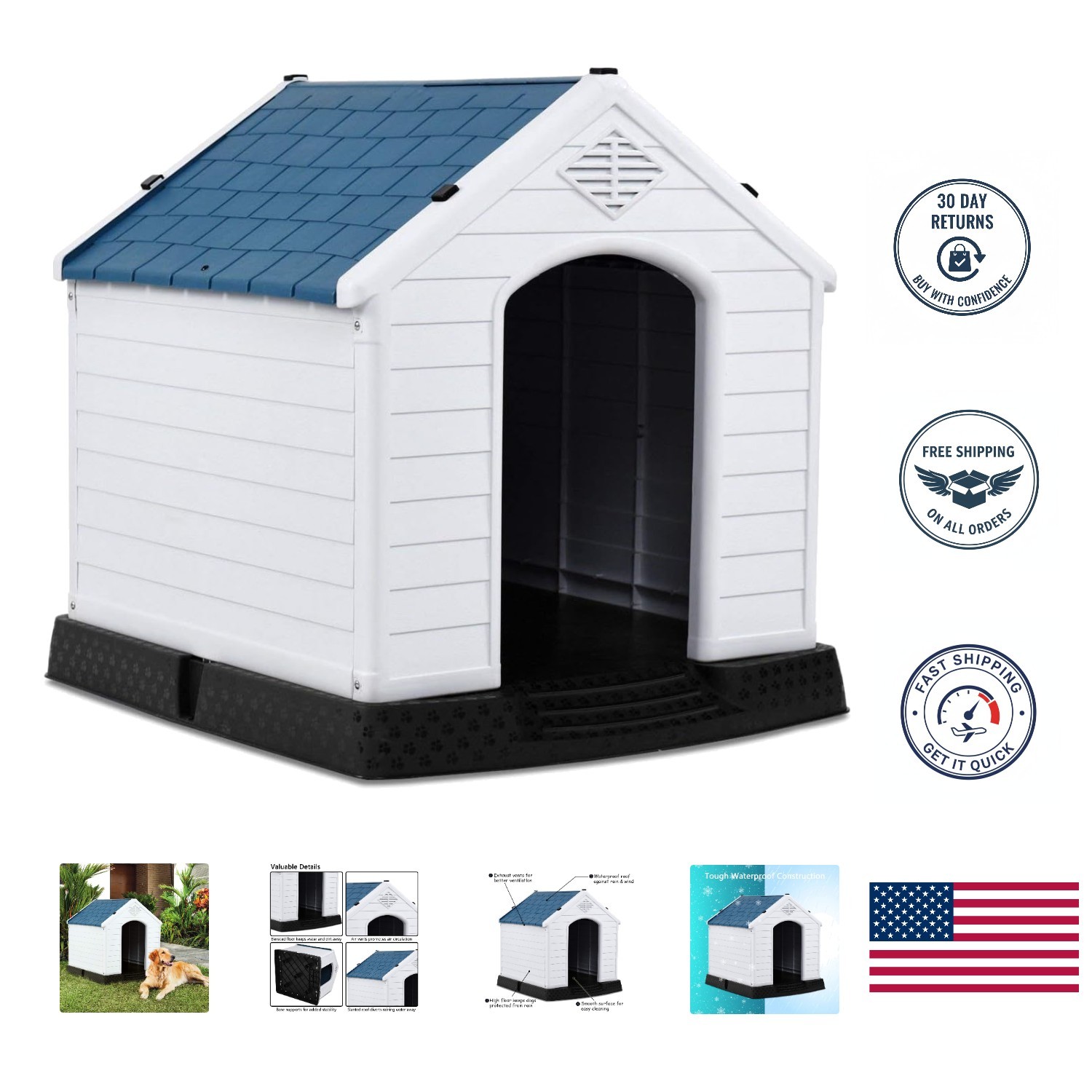 Multi-Functional Outdoor Dog House & Cat Feeding Station