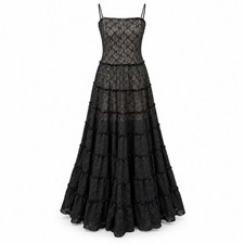 Black Lace Tiered M Maxi Dress Goth Whimsigoth Cottagecore NWT Overlay Sheer