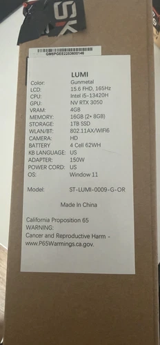 LUMI Gaming Laptop Gunmetal 15.6" FHD i5-13420H 16GB 1TB SSD RTX 3050 Windows 11