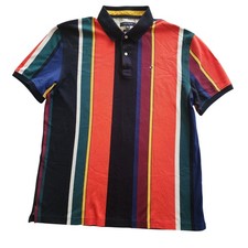 Tommy Hilfiger Mens XL Custom Fit Vertical Stripe Polo Shirt Multi Color Pique