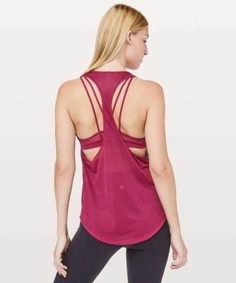 Lululemon Fully Flexed 2-in-1 Tank Top Sz 6 Star Ruby Strappy Bra Mesh Overlay