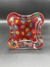 Wild Eye Designs Red Glass Ashtray Dish 4x4 Unique Shape & Color, 1/4"