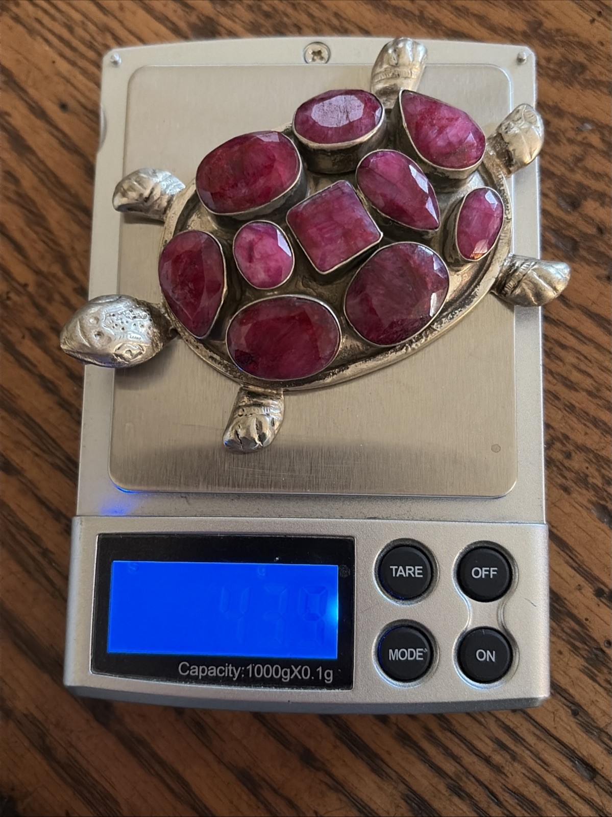 Sterling Silver Raw Cut Ruby Turtle Pendant - image 5