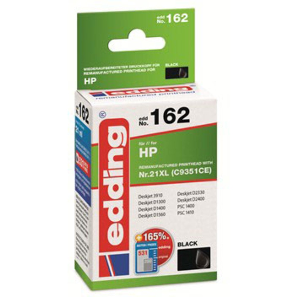 Edding Druckerpatrone ersetzt HP 21XL, C9351CE Kompatibel  Schwarz EDD-162 18...