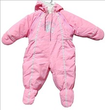 Vintage 90s OshKosh B'Gosh Pink Baby Snowsuit Bunting 6/9M Floral Tag Lace Trim