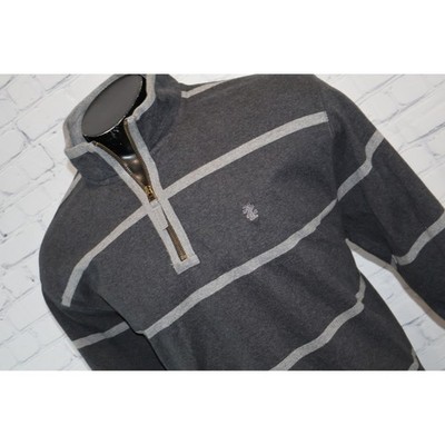 IZOD Pullover Mens Large Heather Gray Striped Sweater 1/4 Zip Cotton NEW Tags