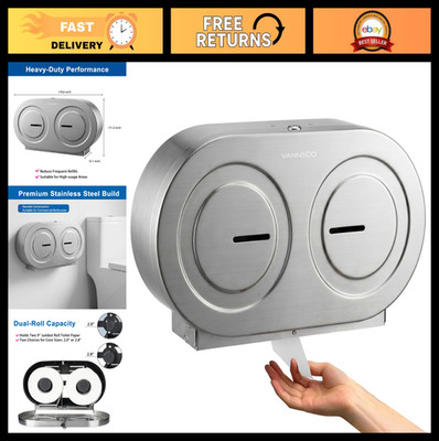 Wall Mount Twin Jumbo Toilet Paper Dispenser, 9'' Commercial Grade, Easy Install