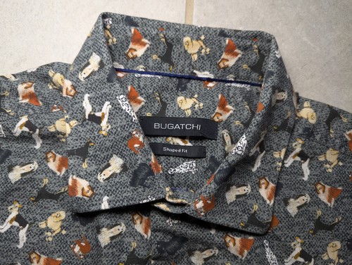 Bugatchi Men's Small Dog All Over Print Button Down Shirt Shaped Fit Cotton - Picture 4 of 8
