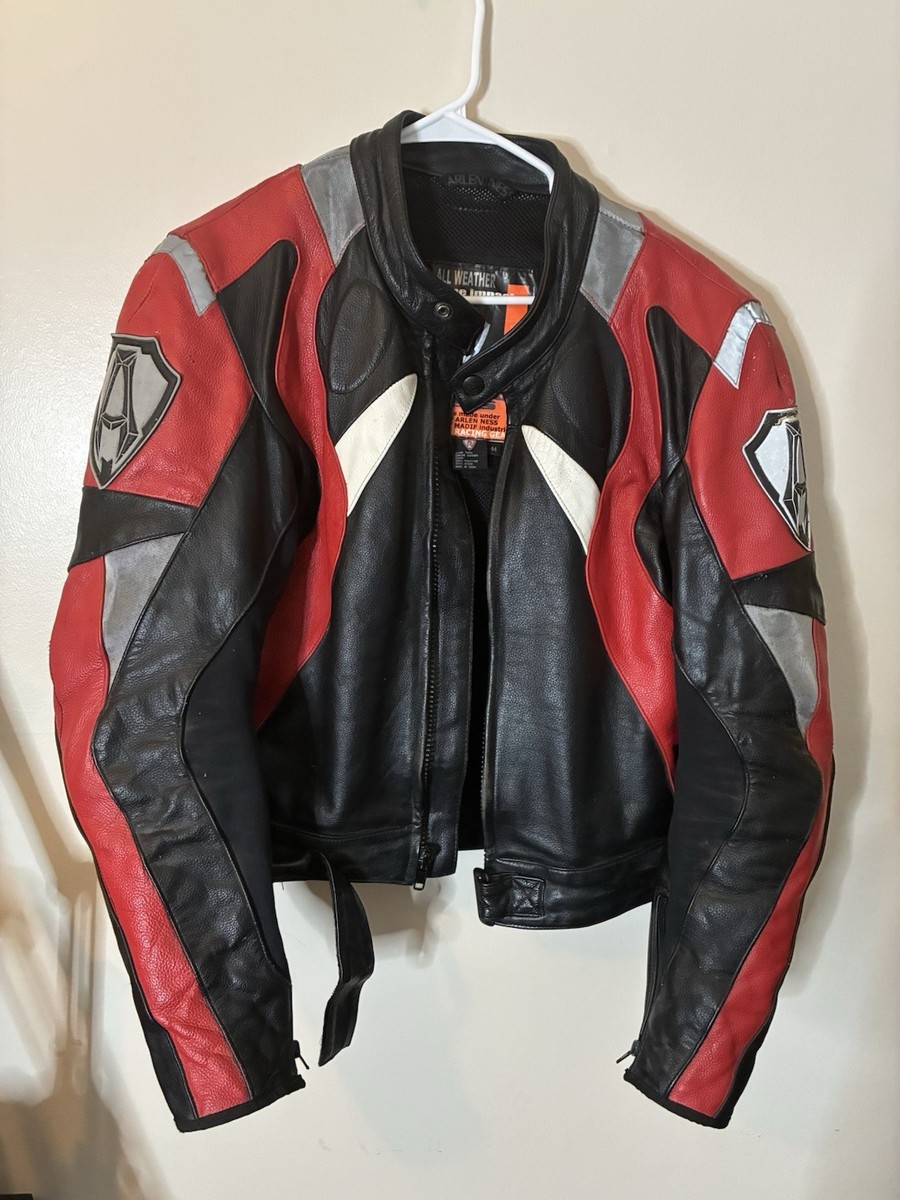 Arlen Ness Vintage Motorcycle Jacket Size 44 Red Black And White