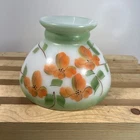 VTG Floral Hand Painted Milk Glass 8" Hurricane Lamp Shade White/Green Trim