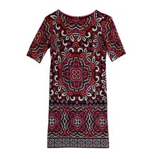 Eliza J Womens Pink Blue Geometric Border Print Ponte Shift Dress Sz 0P