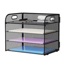 4 Tier Paper Organizer Letter Tray - Mesh Desk File Organizer with Handle, Pa...