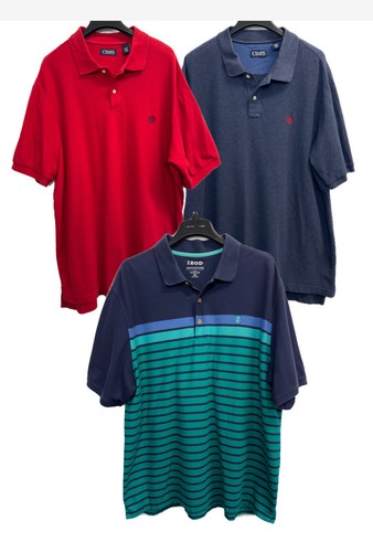 Lot Of 3 Chaps, Izod Polo Shirts Mens Size 2XLT Cotton Blend Blue, Red Logo