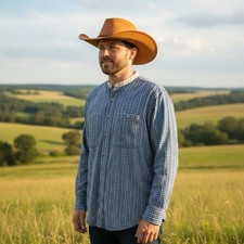 Vintage Wrangler X-Long Tails Blue Gingham Western Shirt Mens 16 1/2-34 Cowboy L