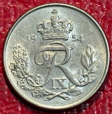 HIGH GRADE XF/AU 1954 DENMARK 10 ORE COIN-OCT066