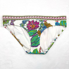 Trina Turk Jungle Beach Bikini Swim Bottom Size 6 White Hipster Colorful Boho