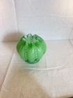 Rare Vintage Fenton Glass Rose Bowl Vase  Green Overlay Beaded Melon Pattern