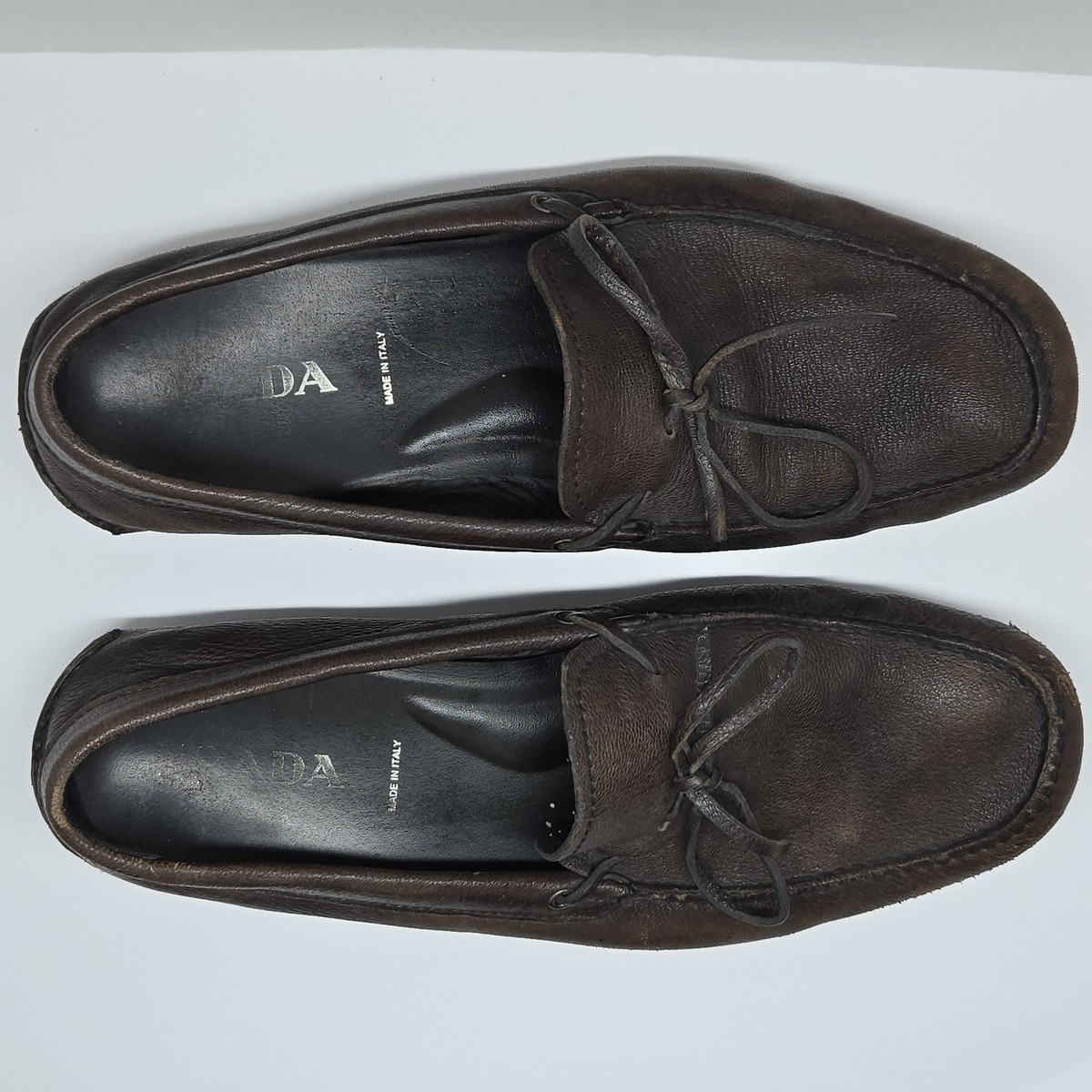 Prada Brown Men Leather Slip On Driving Loafer Shoes Size 11 