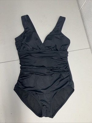 Embrace Your Curves Miraclesuit Black Tank Swimsuit Slimming Ruched L 12-14 A2
