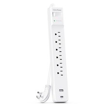 CyberPower CSP604UCW Surge Protector, 1500J, 6 Outlets, 1 USB-A, 1 USB-C, 4 Foot