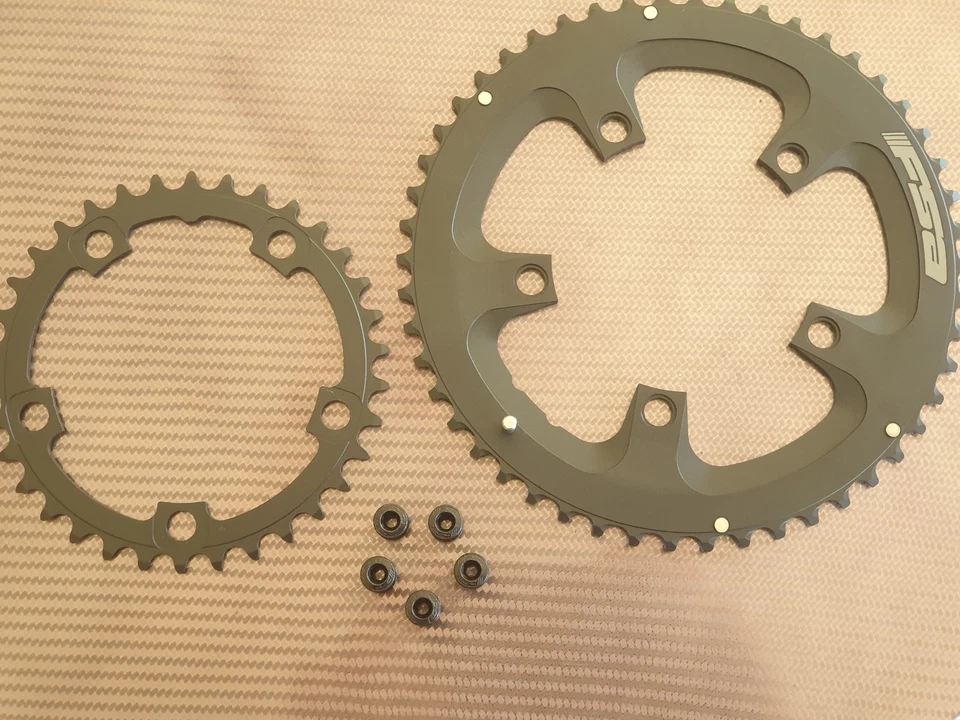 (Set of 2) FSA Pro CNC Chain Rings 50t + 34t Compact Chainrings Opt Bolts BLACK  - Image 2 of 4