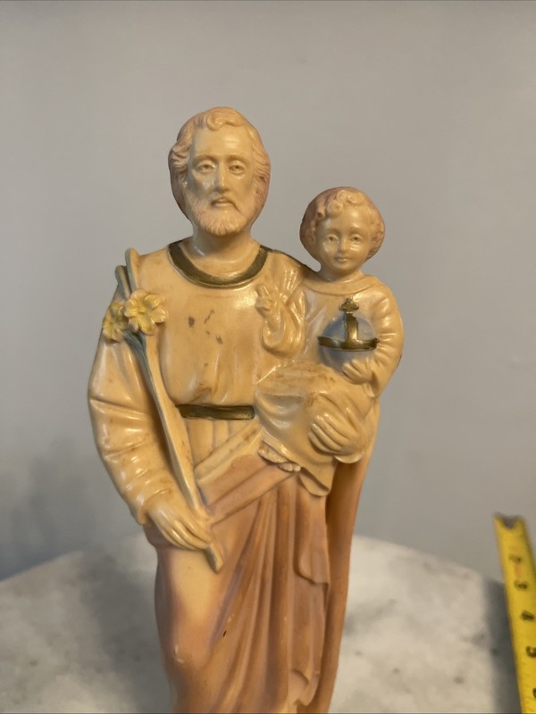 Vintage 1950’s Plastic Statue - St. Joseph & Child Jesus 8”
