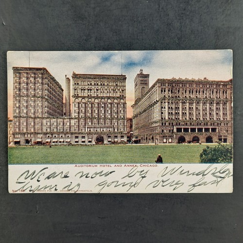 Antike UDB Auditorium Hotel und Nebengebäude, Chicago, IL Glitzer verbesserte Postkarte!