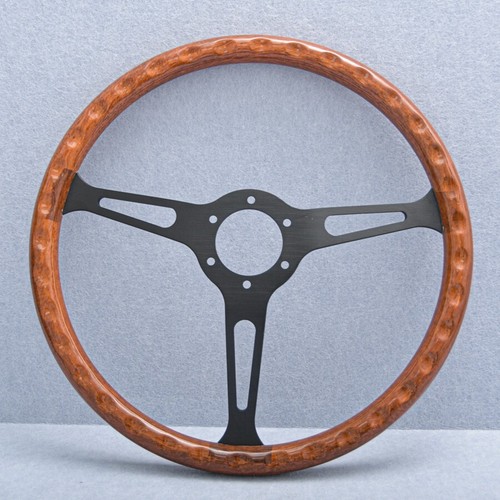 Classic 380mm Mahogany Wood Steering Wheel with Black Finish - Picture 7 of 11
