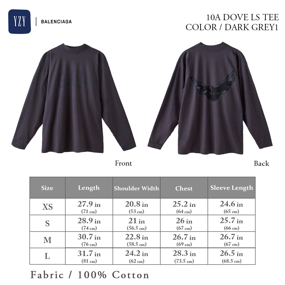 YEEZY GAP 10A DOVE LS TEE 471305-01-2 Dark Gray Small Medium Large