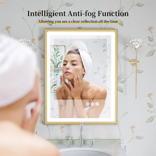 Large LED Bathroom Wall Mirror Gold Frame Demister Touch Control Anti-fog Mirror - Picture 8 of 22