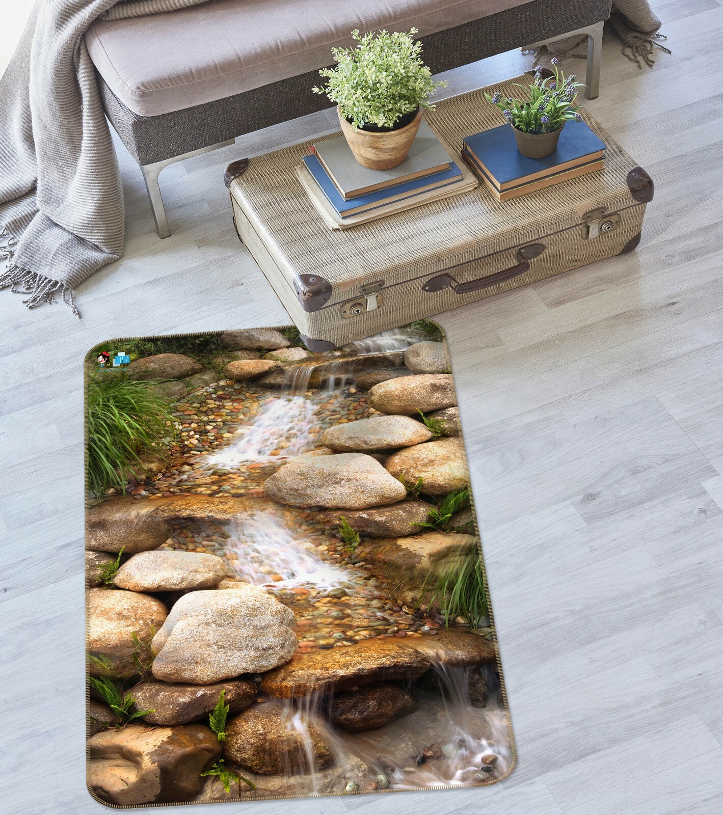 Alfombra antideslizante para juegos 3D Boulder River ZHUB6084 alfombra fotográfica Zoe