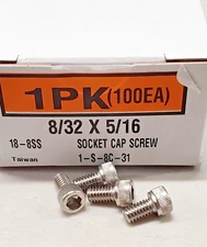 New 8/32 x 5/16" Socket Cap Screw, 18-8 Stainless Steel (100ea)