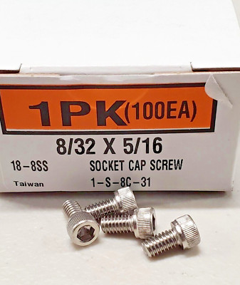 New 8/32 x 5/16'' Socket Cap Screw, 18-8 Stainless Steel (100ea)
