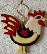 Hill Country Art Tile Hand Made Glazed Red Clay Colorful Rooster Hen Ornament