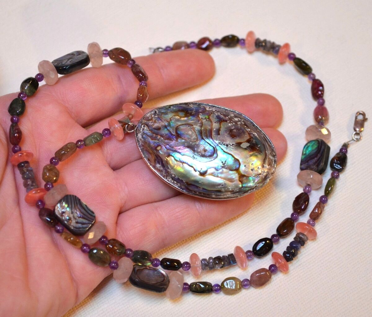 Abalone Shell Pendant | Hanging Teardrop | Sterling Silver