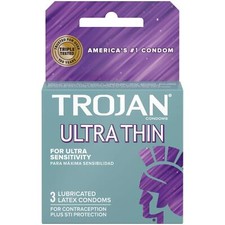 Trojan Ultra Thin Lubricated Condoms - 3 Count, Pack of 6 Packaging May Vary 