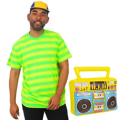 DISFRAZ PRÍNCIPE BEL-AIR AÑOS 80 90 DISFRAZ CAMISETA GORRA Y BOOMBOX inflable