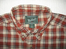 WOOLRICH FLANNEL SHIRT SZ L RED BEIGE BROWN PLAID 100% COTTON EUC