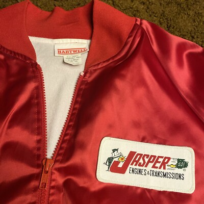 Vtg JASPER ENGINES TRANSMISSIONS Hartwell Jacket Mens XL Red Bomber 80s 90s EUC