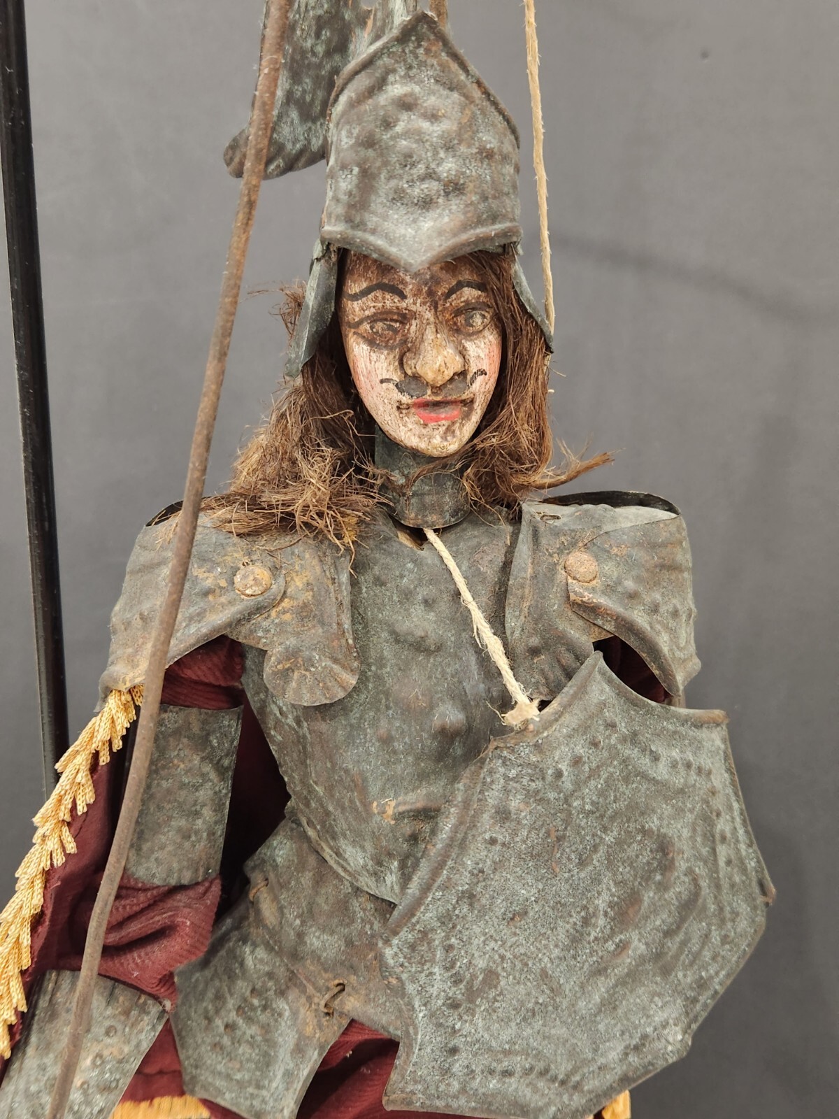 Large Vintage/Antique Sicilian Knight Puppet on Stand Wood