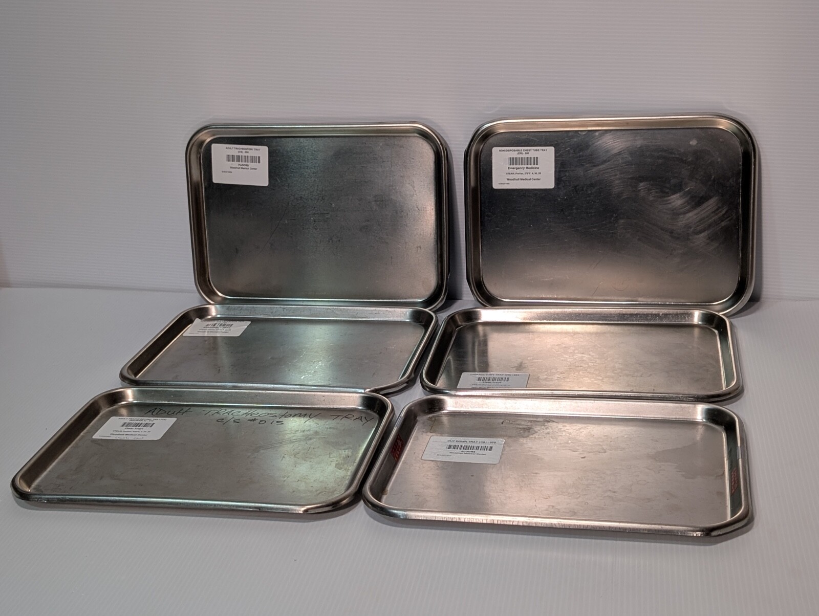 Lot of 6 Stainless Steel Instrument Trays: Vollrath, Polar Ware, more 10"x13.5"
